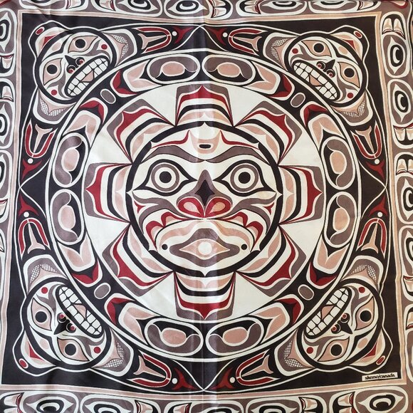 Inuit Formline First Nations scarf 27"x27" SKEMO Eleanor Paine Indian Sunface - Picture 4 of 10